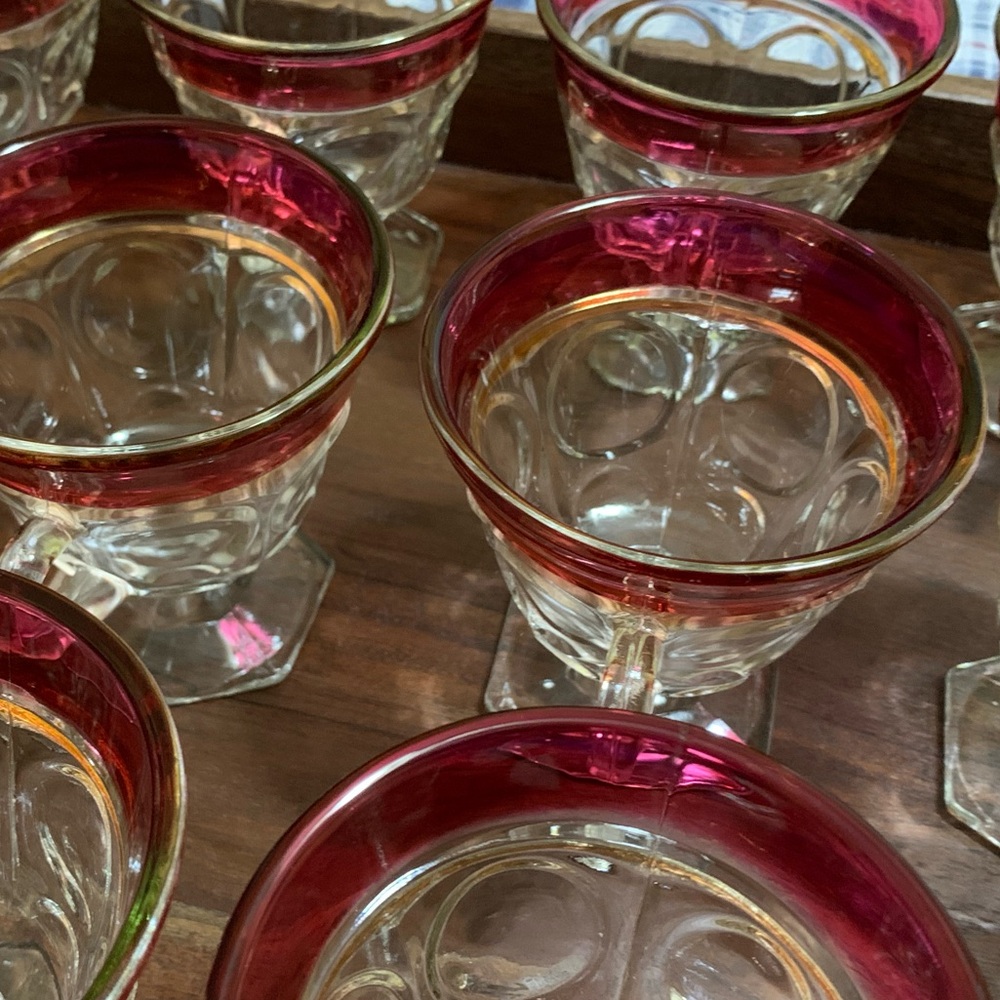 18 Ruby Gold PUNCH CUPS Red Flashed Thumbprint Indiana Glass 💖 Priority Shipping - Picture 2 of 12